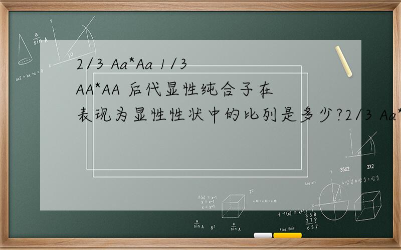2/3 Aa*Aa 1/3 AA*AA 后代显性纯合子在表现为显性性状中的比列是多少?2/3 Aa*Aa 1/3 AA*AA后代显性纯合子在表现为显性性状中的比列是多少?像 Aa*Aa 中纯合子在表现为显性性状中的几率为2/3 Aa*Aa的几