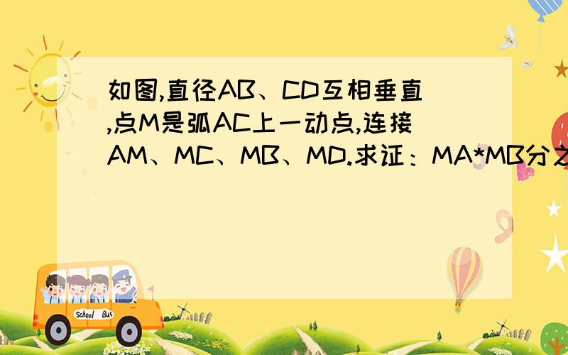 如图,直径AB、CD互相垂直,点M是弧AC上一动点,连接AM、MC、MB、MD.求证：MA*MB分之MD平方-MC平方为定值.