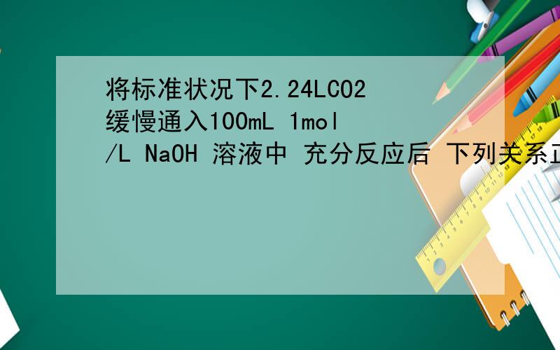 将标准状况下2.24LCO2缓慢通入100mL 1mol/L NaOH 溶液中 充分反应后 下列关系正确的是c(Na+)>c(HCO3-)>c(H+)>c(OH-)和c(Na+)>c(CO32-)>c(HCO3-) 这两个结论错在哪